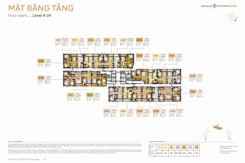 Mặt bằng điển hình toà S3-N3 Masteri Trinity Square