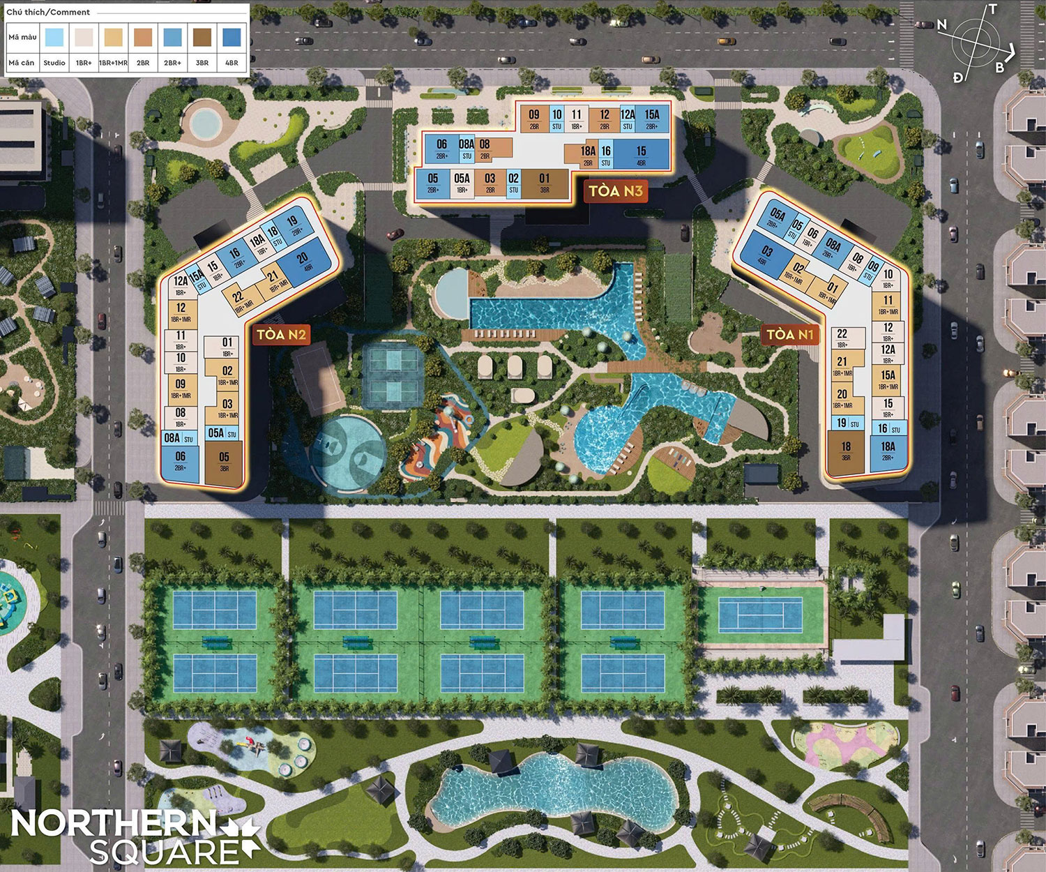 Mặt bằng phân khu Nornthern Square dự án Masteri Trinity Square