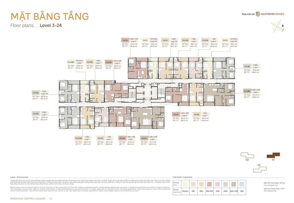Mặt bằng toà C1 Masteri Trinity Square