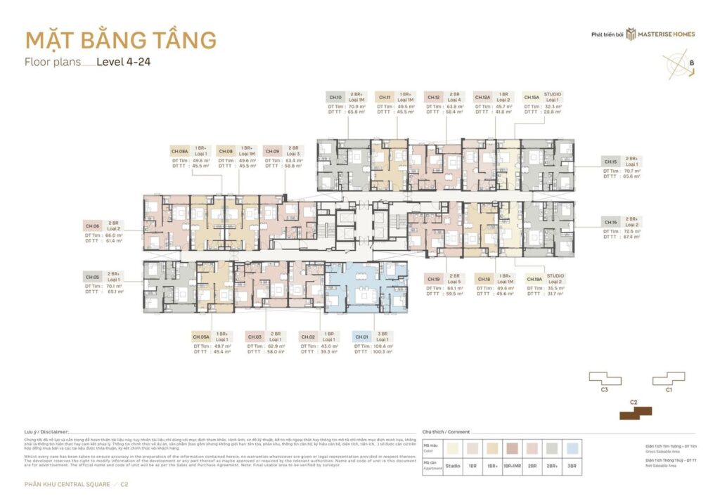 Mặt bằng toà C2 Masteri Trinity Square