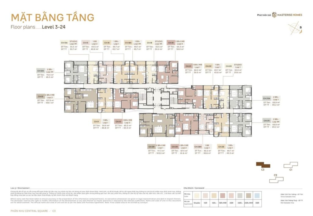 Mặt bằng toà C3 Masteri Trinity Square